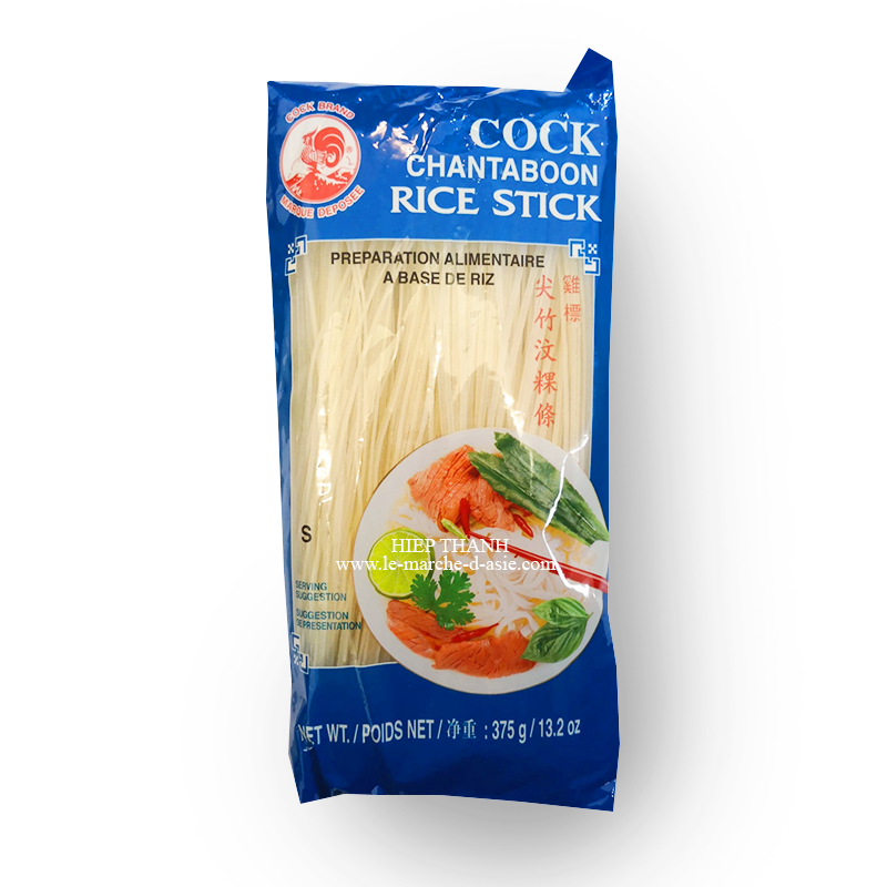 Vermicelles de riz, S (1mm), 375g, Cock Brand, sachet de face